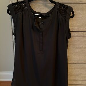 Daniel Rainn Black Sleeveless Blouse with Crochet Detail